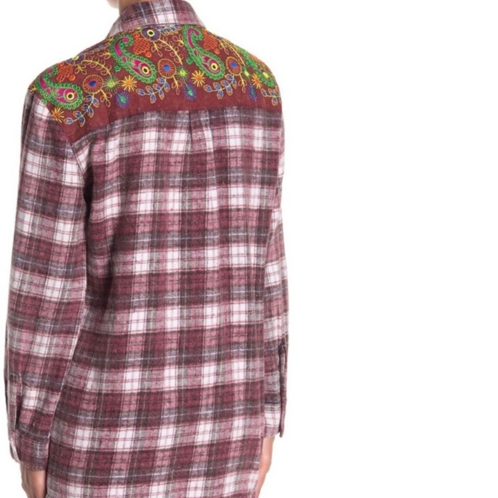 Angie Raw Hem Embroidered Flannel Plaid